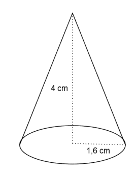 Kjegle med høyde 4 cm og radius 1,6 cm.